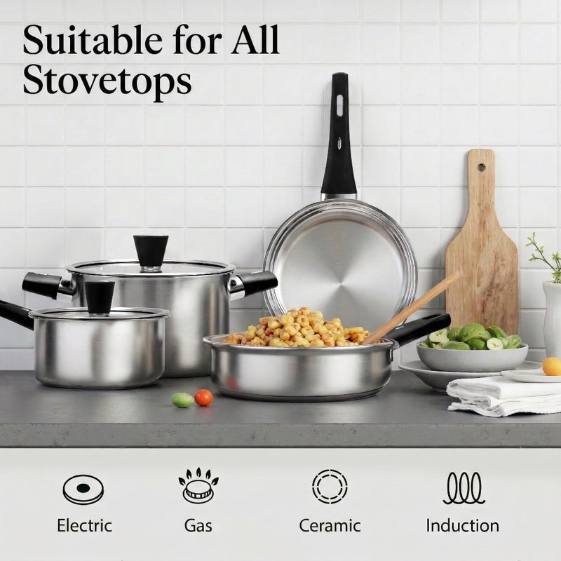 Meythway ð”ðð†ð‘ð€ðƒð„ Stainless Steel Pots and Pans Set Non Toxic, 6PCs Kitchen Cookware Sets with Stay-Cool Handles, Non-Stick, Dishwasher Safe&Compatible with All Stovetops(Gas,Electric&Induction) - Image 5