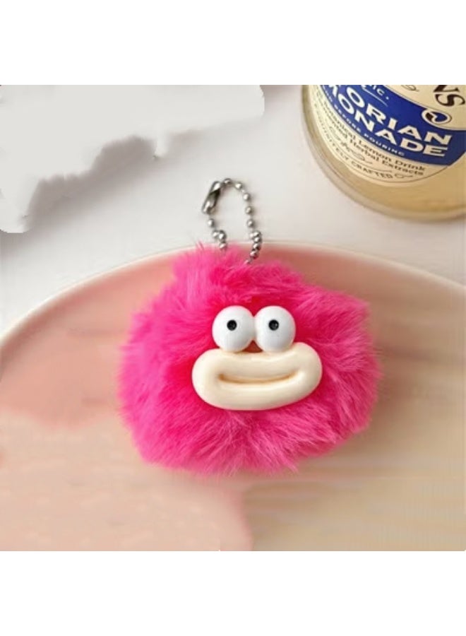 Adorable little coal ball plush keychain pendant for girls, cute little doll (red pom-pom with big mouth pendant)