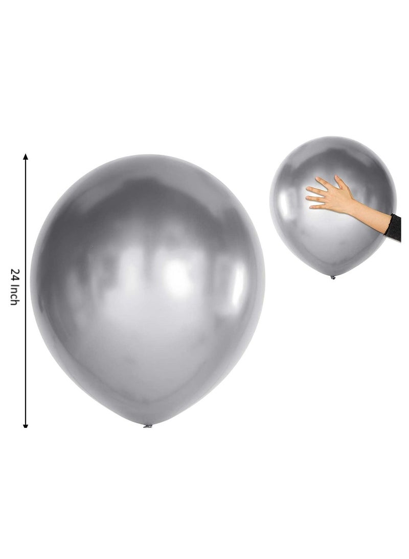 JOLLITY LLC 5 قطع بالونات معدنية 24 بوصة بالونات لاتكس لامعة لتزيين حفلات عيد الميلاد وحفلات الزفاف (فضي 5 قطع) - Image 2