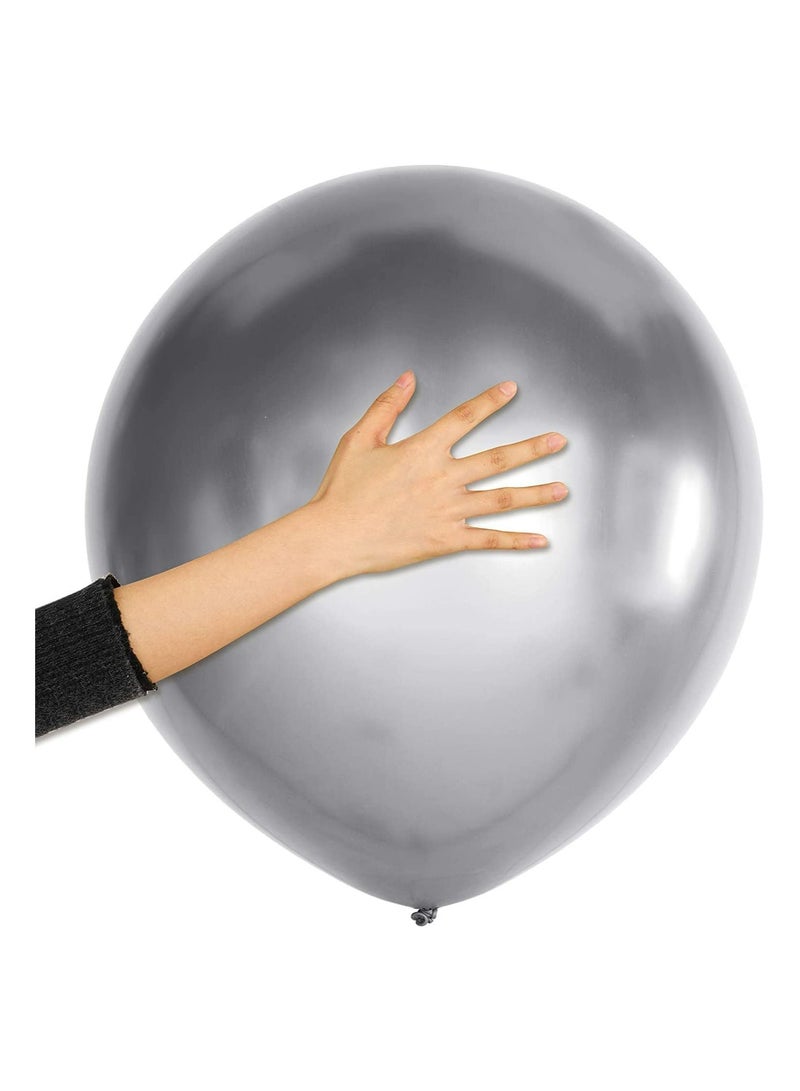 JOLLITY LLC 5 قطع بالونات معدنية 24 بوصة بالونات لاتكس لامعة لتزيين حفلات عيد الميلاد وحفلات الزفاف (فضي 5 قطع) - Image 1