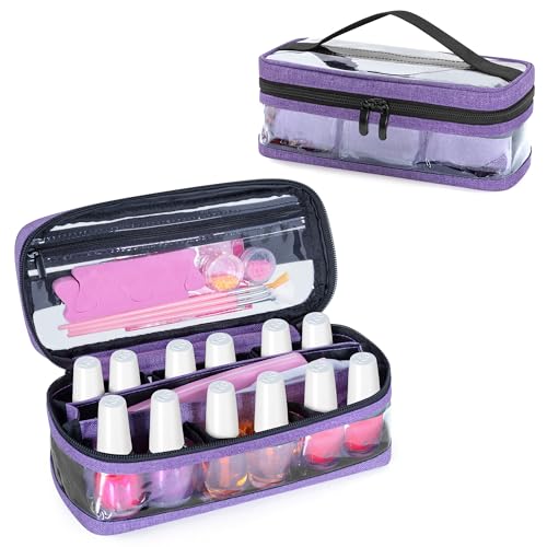 BAFASO Small Clear Nail Polish Organizer Case Holds 12 Bottles 15ml 05 floz PVC Nail Polish Storage with a Removable Inner Pouch Bag Only Purple Patented - Image 1