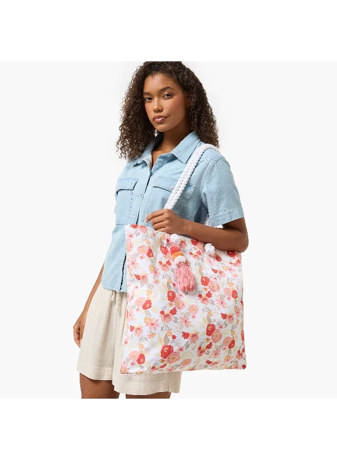 Lifestyle Tote Bag-Soft Roses Print- (Canvas / India) Multicolour \ 20X17