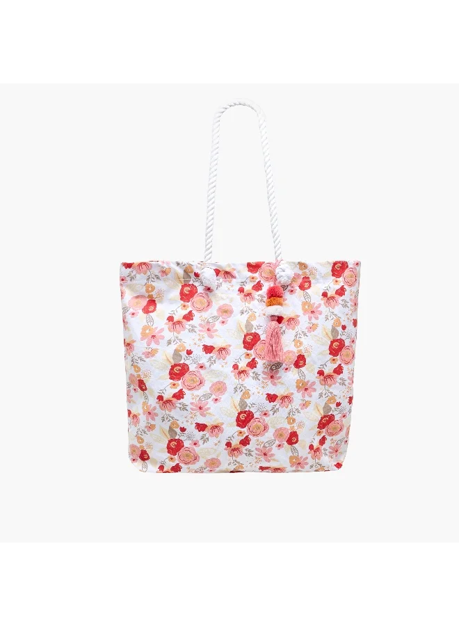 Lifestyle Tote Bag-Soft Roses Print- (Canvas / India) Multicolour \ 20X17