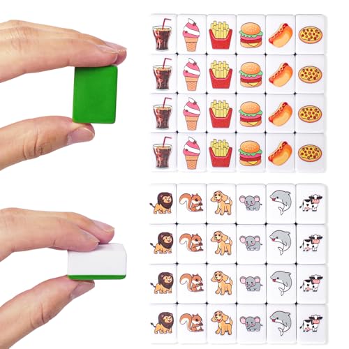 GRACIAS 2 Players Mahjong Block Set, Mahjong Tile Game with 50 Premium Green Tiles(30mm) Animal and Food Pattern, Portable Mahjongg Set with A Carry Bag - Image 5
