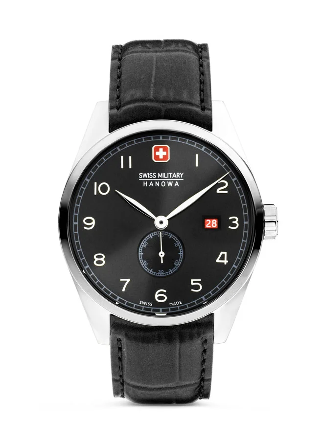 SWISS MILITARY HANOWA Lynx Watch For Men With Black Genuine Leather Strap - 42 mm