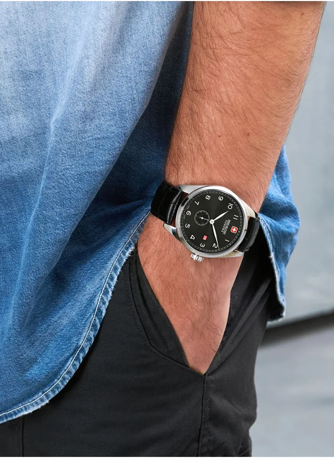 سويس ميليتري هانوا Lynx Watch For Men With Black Genuine Leather Strap - 42 mm