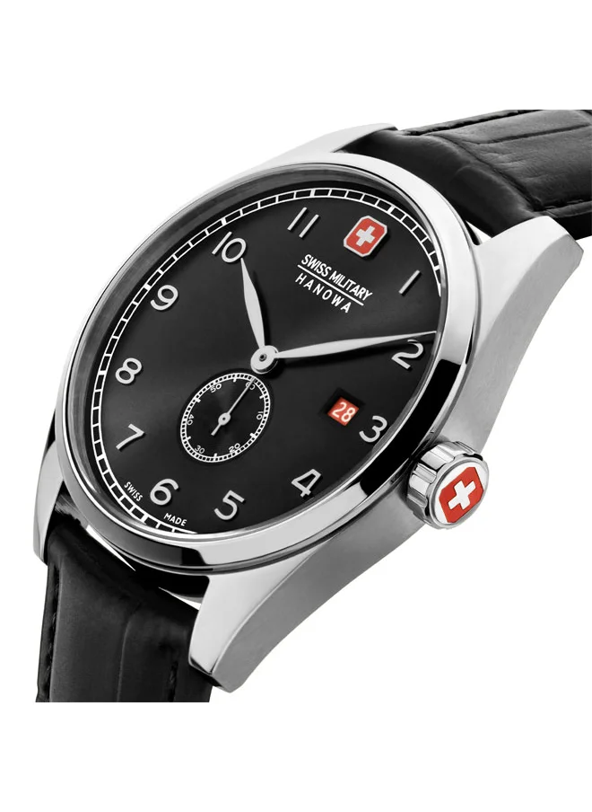 سويس ميليتري هانوا Lynx Watch For Men With Black Genuine Leather Strap - 42 mm