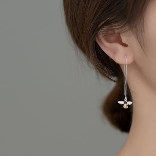 SLUYNZ 925 Sterling Silver Bumble Bee Dangle Earrings for Women Teen Girls Threader Earrings Chain (Silver) - Image 5
