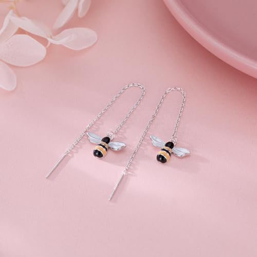 SLUYNZ 925 Sterling Silver Bumble Bee Dangle Earrings for Women Teen Girls Threader Earrings Chain (Silver) - Image 3