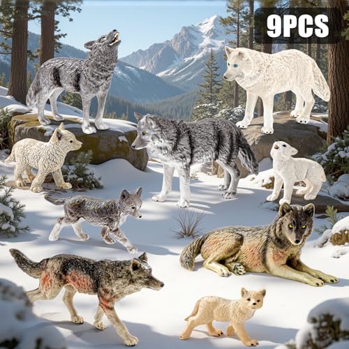 THINKBAY 9PCS Wolf Toys Animal Figurines Realistic Plastic Zoo Safari Animal Toys for Kids 3 4 5 6 7 Forest Wolf Animals Figures Educational Toy Cake Toppers Birthday Gift for Kids Boys Girls - Image 5