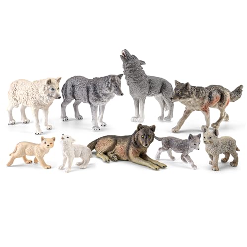 THINKBAY 9PCS Wolf Toys Animal Figurines Realistic Plastic Zoo Safari Animal Toys for Kids 3 4 5 6 7 Forest Wolf Animals Figures Educational Toy Cake Toppers Birthday Gift for Kids Boys Girls - Image 1