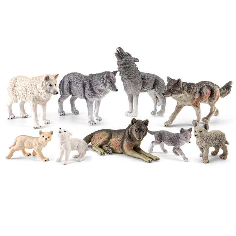 THINKBAY 9PCS Wolf Toys Animal Figurines Realistic Plastic Zoo Safari Animal Toys for Kids 3 4 5 6 7 Forest Wolf Animals Figures Educational Toy Cake Toppers Birthday Gift for Kids Boys Girls - Image 3