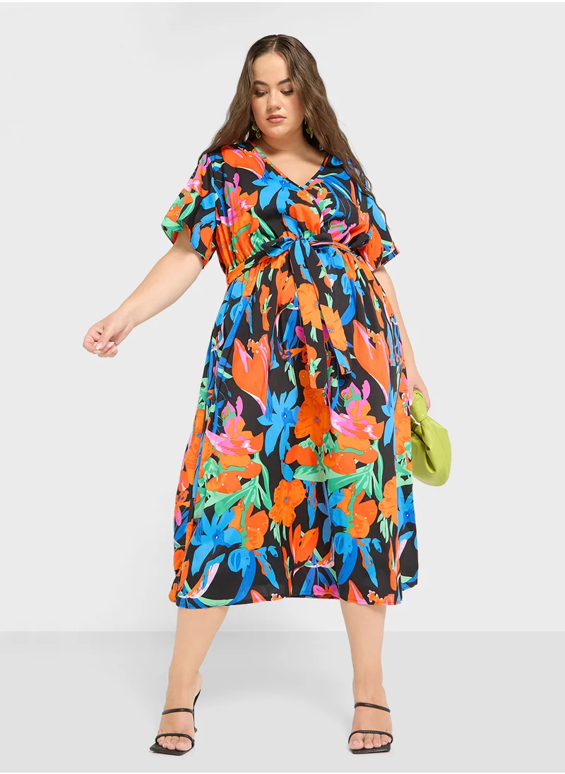 Ginger Plus Floral A Line Midi Dress