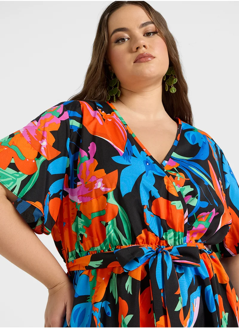 Ginger Plus Floral A Line Midi Dress