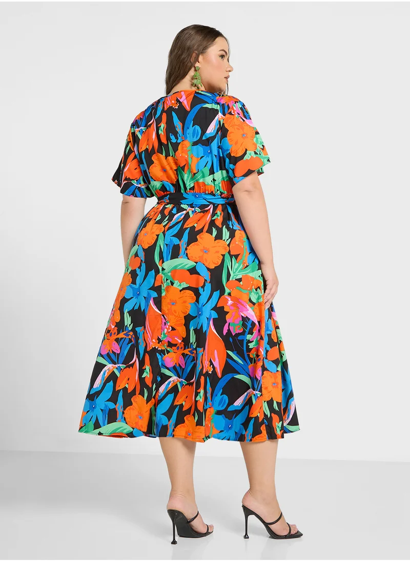 Ginger Plus Floral A Line Midi Dress