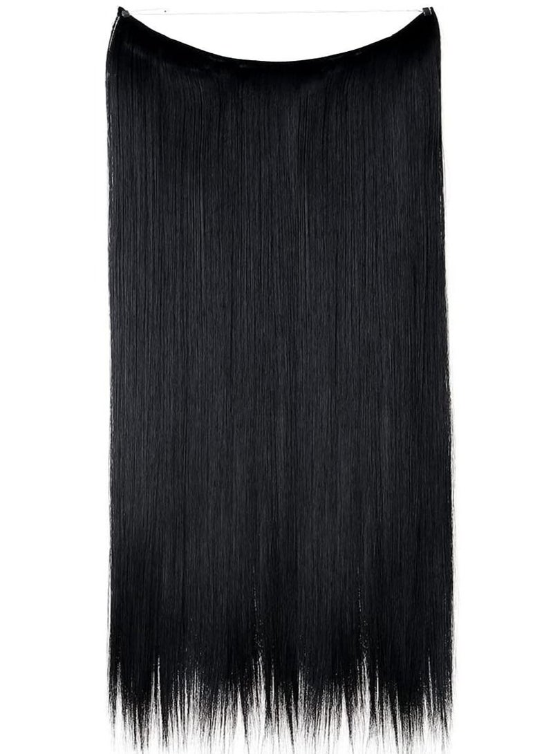 Estelle Straight Jet Black Hair Extensions Short Synthetic Hairpieces 3.2 Oz Hidden Wire Headband for Women Heat Resistant Fiber No Clip  - Image 2