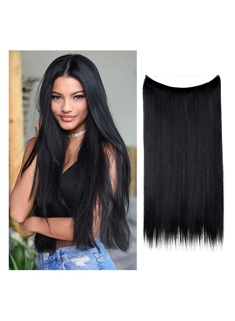 Estelle Straight Jet Black Hair Extensions Short Synthetic Hairpieces 3.2 Oz Hidden Wire Headband for Women Heat Resistant Fiber No Clip  - Image 1