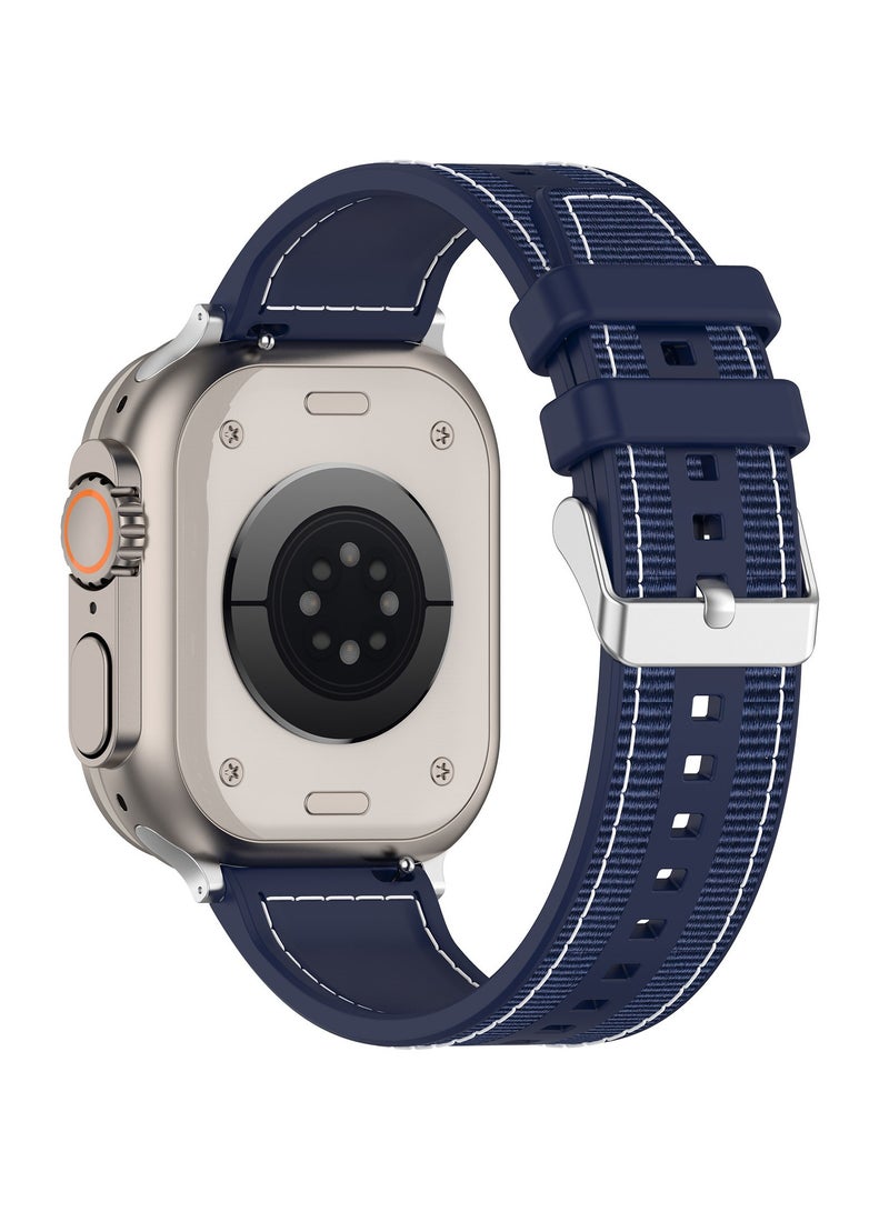 متوافق مع سلسلة أبل ووتش 10 استبدال سوار 22mm استبدال النايلون مضفر سيليكون سوار مركب ( الأزرق ) - Image 4