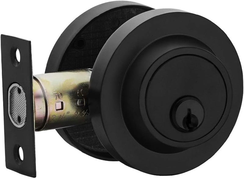 Berlin Modisch Entry Lever Door Handle and Single Cylinder Deadbolt Lock and Key Sleek Round Locking Lever Handle Set [Front Door or Office] Right & Left Sided Doors Heavy Duty – Iron Black Finish - Image 4