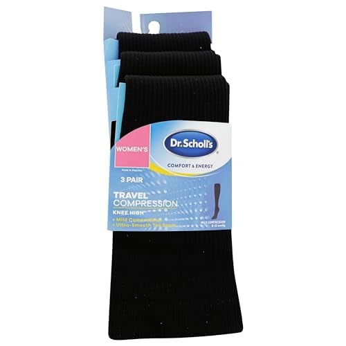 Dr. Scholl's Women Travel Compression Knee High - 3 Pair Packs Energizing Comfort And Fatigue Relief Socks, Black, 4-10 US - Image 3