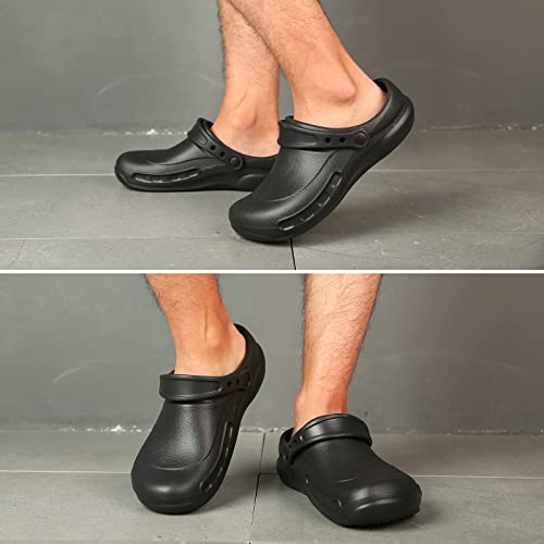 Haifago Non Slip Chef Shoes for Men, Kitchen Oil Resistant Waterproof Nursing Work Clogs, Slip-on Garden Shoe Black - Image 2