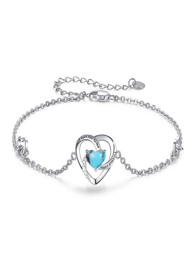 Cuoka Heart Turquoise Bracelet 925 Sterling Sliver I Love You to The Moon and Back Adjustable Bracelet, Love Heart Turquoise Bracelet Jewelry for Women - Image 1