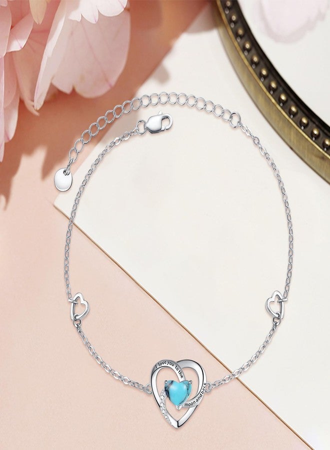 Cuoka Heart Turquoise Bracelet 925 Sterling Sliver I Love You to The Moon and Back Adjustable Bracelet, Love Heart Turquoise Bracelet Jewelry for Women - Image 2