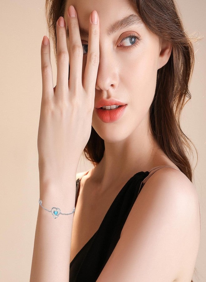 Cuoka Heart Turquoise Bracelet 925 Sterling Sliver I Love You to The Moon and Back Adjustable Bracelet, Love Heart Turquoise Bracelet Jewelry for Women - Image 3