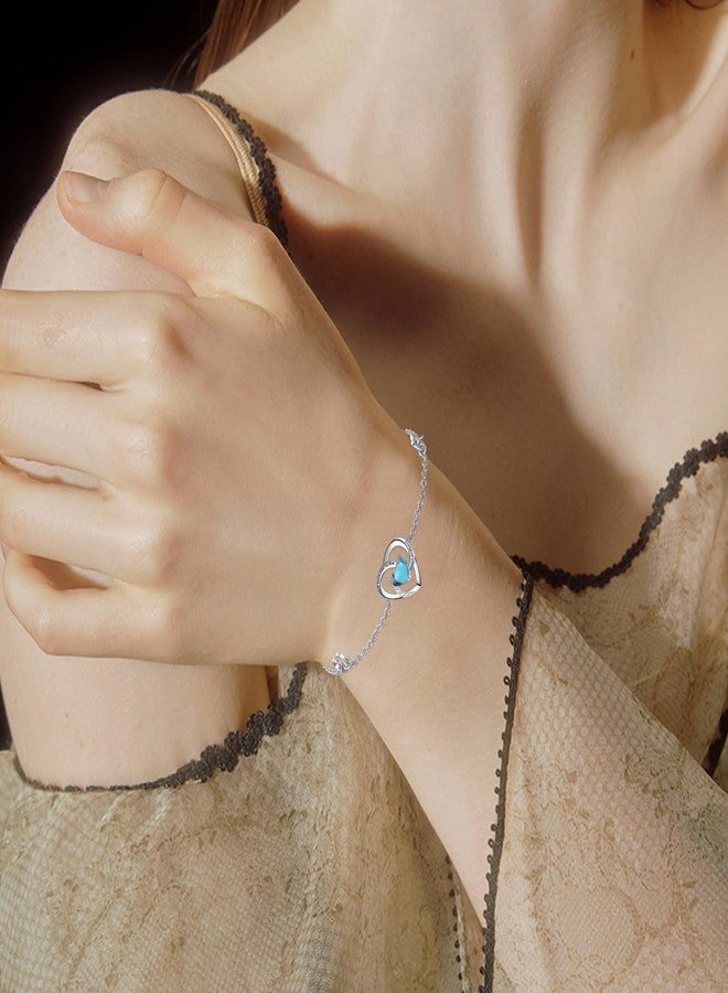 Cuoka Heart Turquoise Bracelet 925 Sterling Sliver I Love You to The Moon and Back Adjustable Bracelet, Love Heart Turquoise Bracelet Jewelry for Women - Image 4