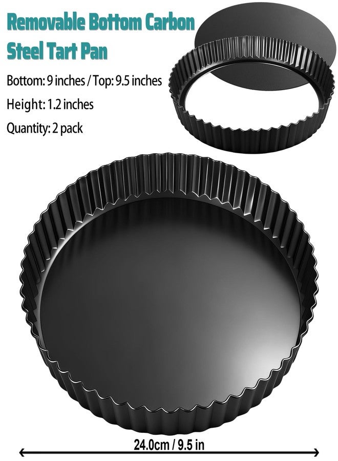 EPPARN طقم قوالب تارت من قطعتين من إيبارن، قالب فطيرة من الفولاذ الكربوني غير لاصق مقاس 9 بوصات، قوالب تارت بقاعدة قابلة للإزالة - قوالب مثالية لصنع الكيش، والبراونيز، وتارت الفاكهة بحواف محززة - Image 2