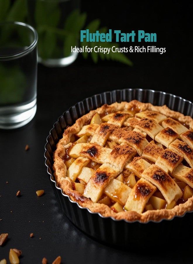 EPPARN طقم قوالب تارت من قطعتين من إيبارن، قالب فطيرة من الفولاذ الكربوني غير لاصق مقاس 9 بوصات، قوالب تارت بقاعدة قابلة للإزالة - قوالب مثالية لصنع الكيش، والبراونيز، وتارت الفاكهة بحواف محززة - Image 4