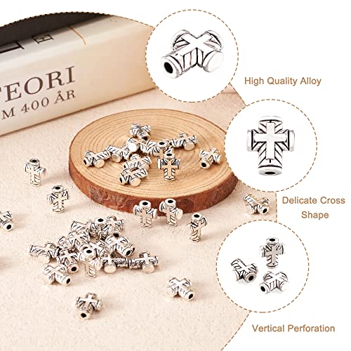 Craftdady 100Pcs Antique Silver Tiny Cross Spacer Beads 10x8mm Tibetan Metal Crucifix Cross Holy Charm Beads for Jewelry Maing Hole: 2mm - Image 3