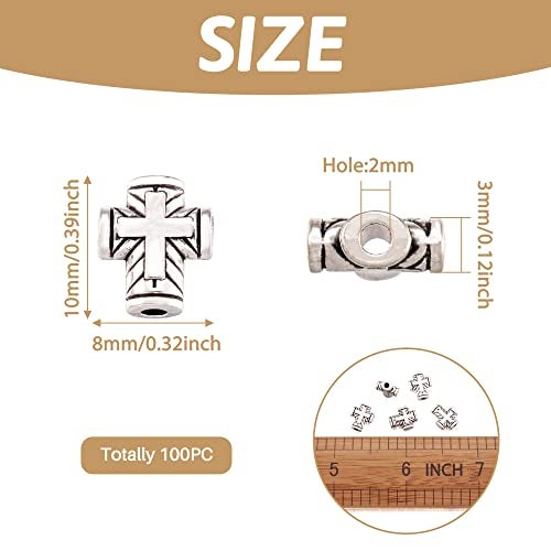 Craftdady 100Pcs Antique Silver Tiny Cross Spacer Beads 10x8mm Tibetan Metal Crucifix Cross Holy Charm Beads for Jewelry Maing Hole: 2mm - Image 2