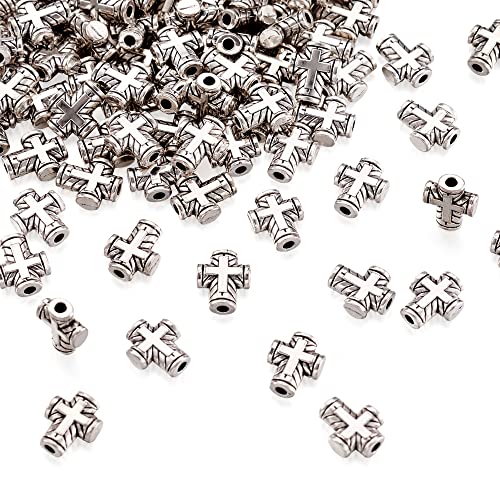Craftdady 100Pcs Antique Silver Tiny Cross Spacer Beads 10x8mm Tibetan Metal Crucifix Cross Holy Charm Beads for Jewelry Maing Hole: 2mm - Image 1