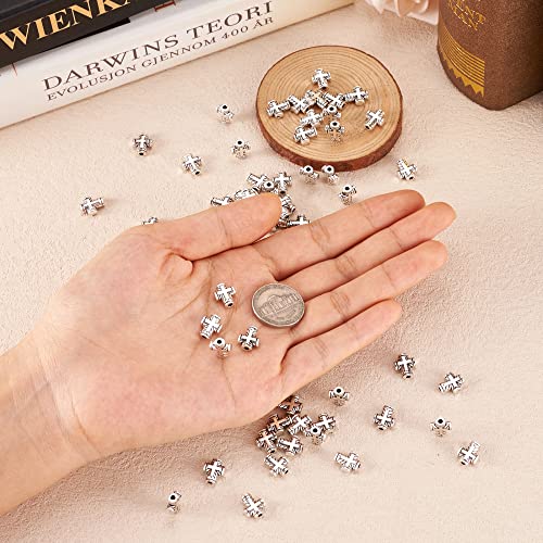 Craftdady 100Pcs Antique Silver Tiny Cross Spacer Beads 10x8mm Tibetan Metal Crucifix Cross Holy Charm Beads for Jewelry Maing Hole: 2mm - Image 4