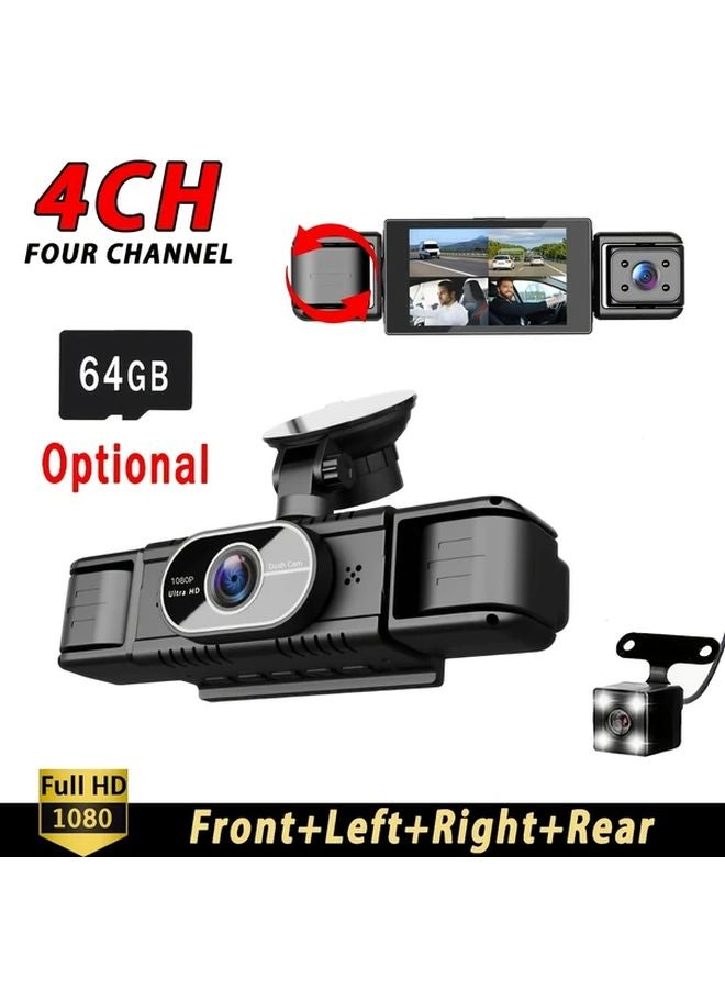 4 قنوات كاميرا داش عالية الدقة ثلاثية الكاميرات 1080P شاشة LCD رؤية ليلية بدون بطاقة ذاكرة - Image 2