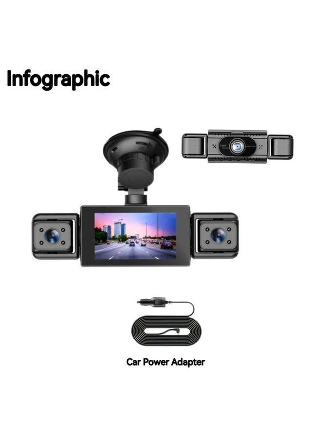 4 قنوات كاميرا داش عالية الدقة ثلاثية الكاميرات 1080P شاشة LCD رؤية ليلية بدون بطاقة ذاكرة - Image 1