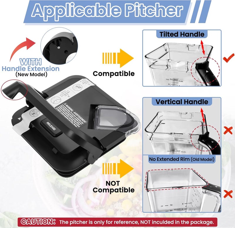 WARDFYT Locking Lid Replacement Compatible with Ninja BL610 BN751 Blender 72oz XL Pitchers New Model, Replacement Newer Square Top Cover for Ninja 72 OZ Pitcher BL642 BL710WM BN701 BN800 BN801 CO610B - Image 3