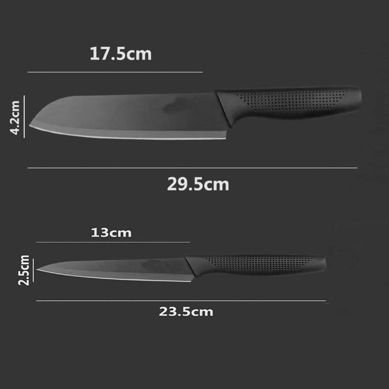 Carrot Kitchen Knife Stainless Steel 2 Pieces Professional Knife Set with Color Printing and Non-Slip Handle (2 PCS Black) - Image 4