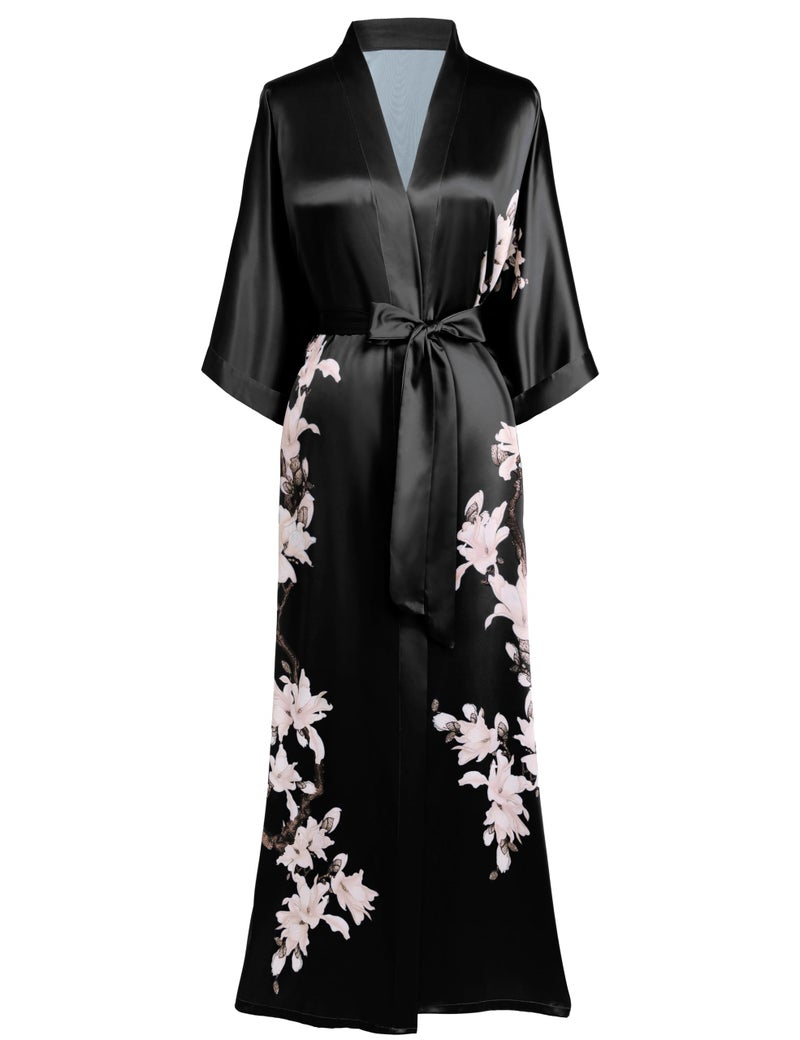 BABEYOND BABEYOND Kimono Robe Cover up with Box Long Floral Satin Sleepwear Silky Bathrobe Bachelorette Robe  - Image 1