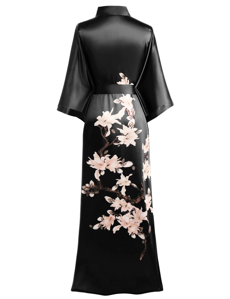 BABEYOND BABEYOND Kimono Robe Cover up with Box Long Floral Satin Sleepwear Silky Bathrobe Bachelorette Robe  - Image 2