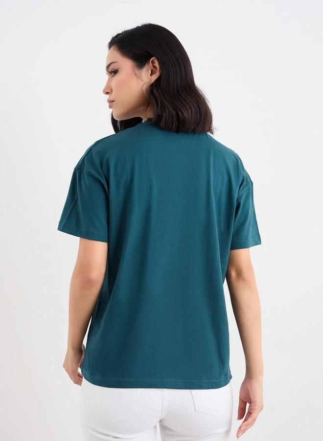 Styli Styli Embroidered Round Neck Boxy Fit T-Shirt
