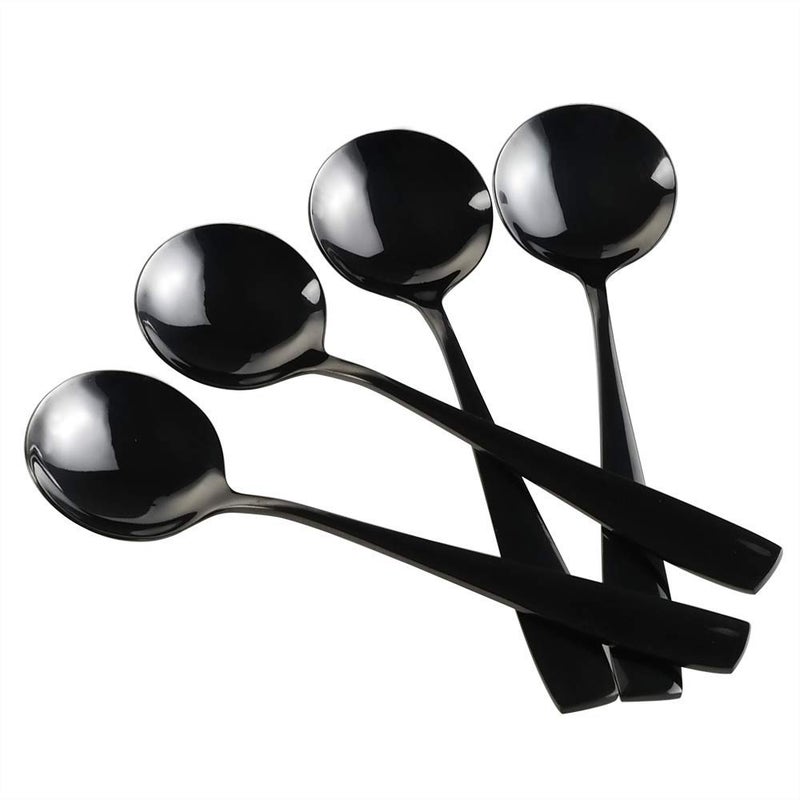 Teyyvn 16Piece Round Soup Spoons Black Stainless Steel Bouillon Spoon