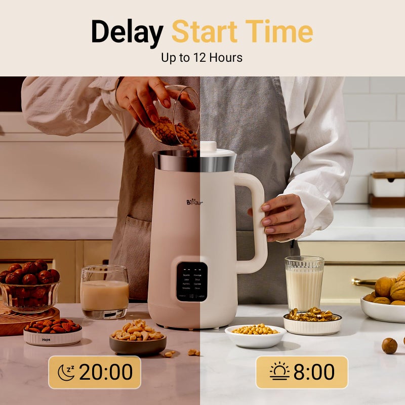 Bear 8 in 1 Nut Milk Maker Machine, 40oz/1.2L Soy Milk Maker with Self Clean/12H Delay/6H Keep Warm, One Touch Almond Milk Maker for Homemade Oat, Soup, Juice, Plant Based and Non Dairy Beverages - Image 3