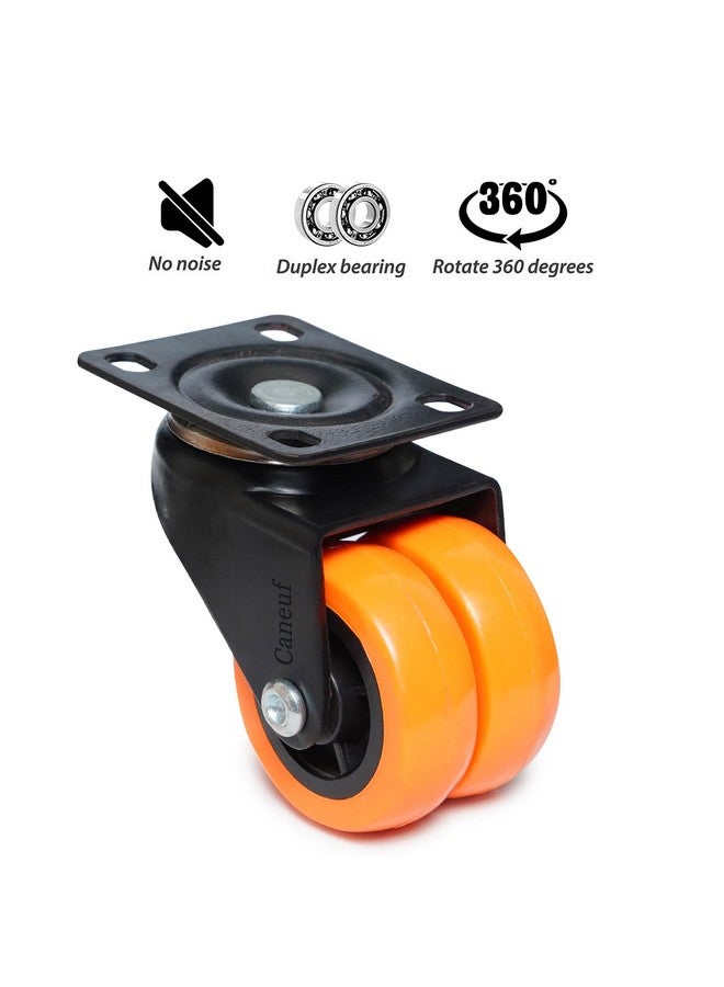 Caneuf Heavy Duty Double Wheel Puff Castor with 360 Degree Rotation | Double Puff Castor Wheel 50 mm 500 kg Load Capacity, Heavy Furniture Roller set With Screw Washers (Set of 4,Orange) - Image 3