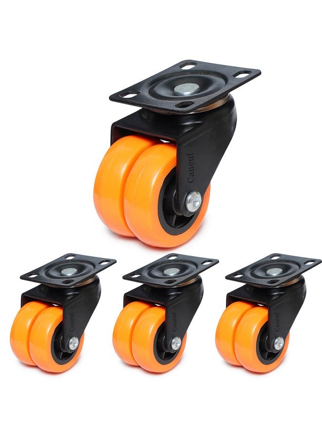 Caneuf Heavy Duty Double Wheel Puff Castor with 360 Degree Rotation | Double Puff Castor Wheel 50 mm 500 kg Load Capacity, Heavy Furniture Roller set With Screw Washers (Set of 4,Orange) - Image 1