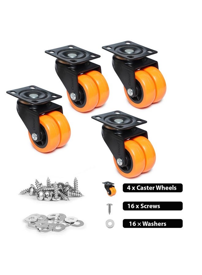 Caneuf Heavy Duty Double Wheel Puff Castor with 360 Degree Rotation | Double Puff Castor Wheel 50 mm 500 kg Load Capacity, Heavy Furniture Roller set With Screw Washers (Set of 4,Orange) - Image 2