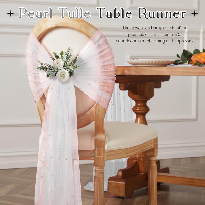 TREELY White Pearl Table Runner 10 Ft Tulle Fabric Lace Table Runner for Wedding Arch Veil Dessert Birthday Party Bridal Shower Decor 29.5x120 Inches - Image 5