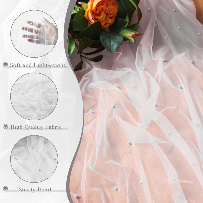 TREELY White Pearl Table Runner 10 Ft Tulle Fabric Lace Table Runner for Wedding Arch Veil Dessert Birthday Party Bridal Shower Decor 29.5x120 Inches - Image 4