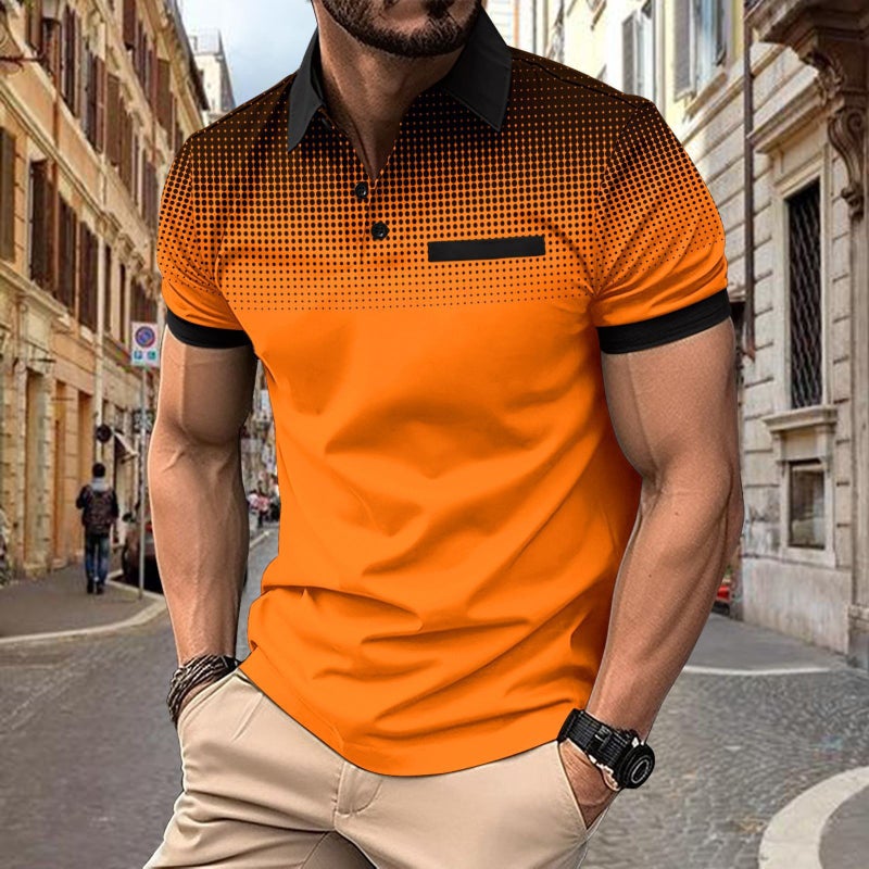 Men's Summer Short Sleeve Polo Shirt with Gradient Polka Dot Pattern - Image 1